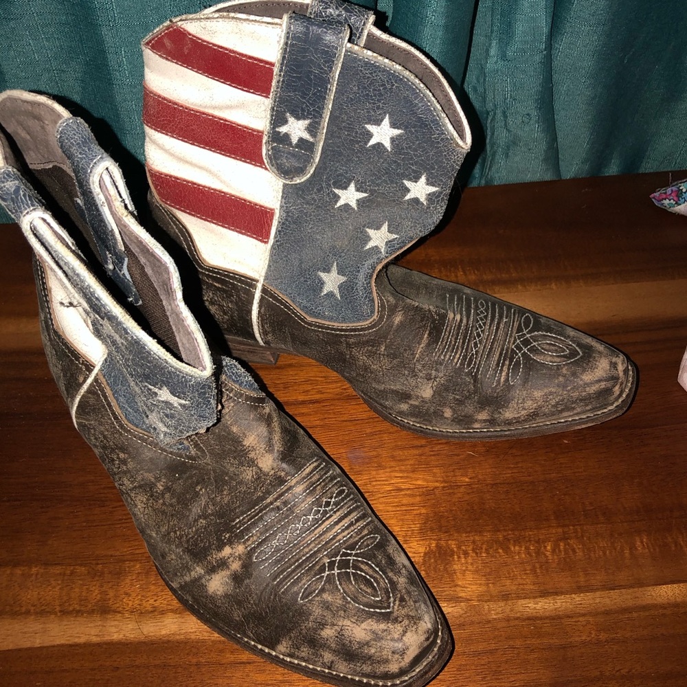 leather cowboy ankle boots American flag size 11